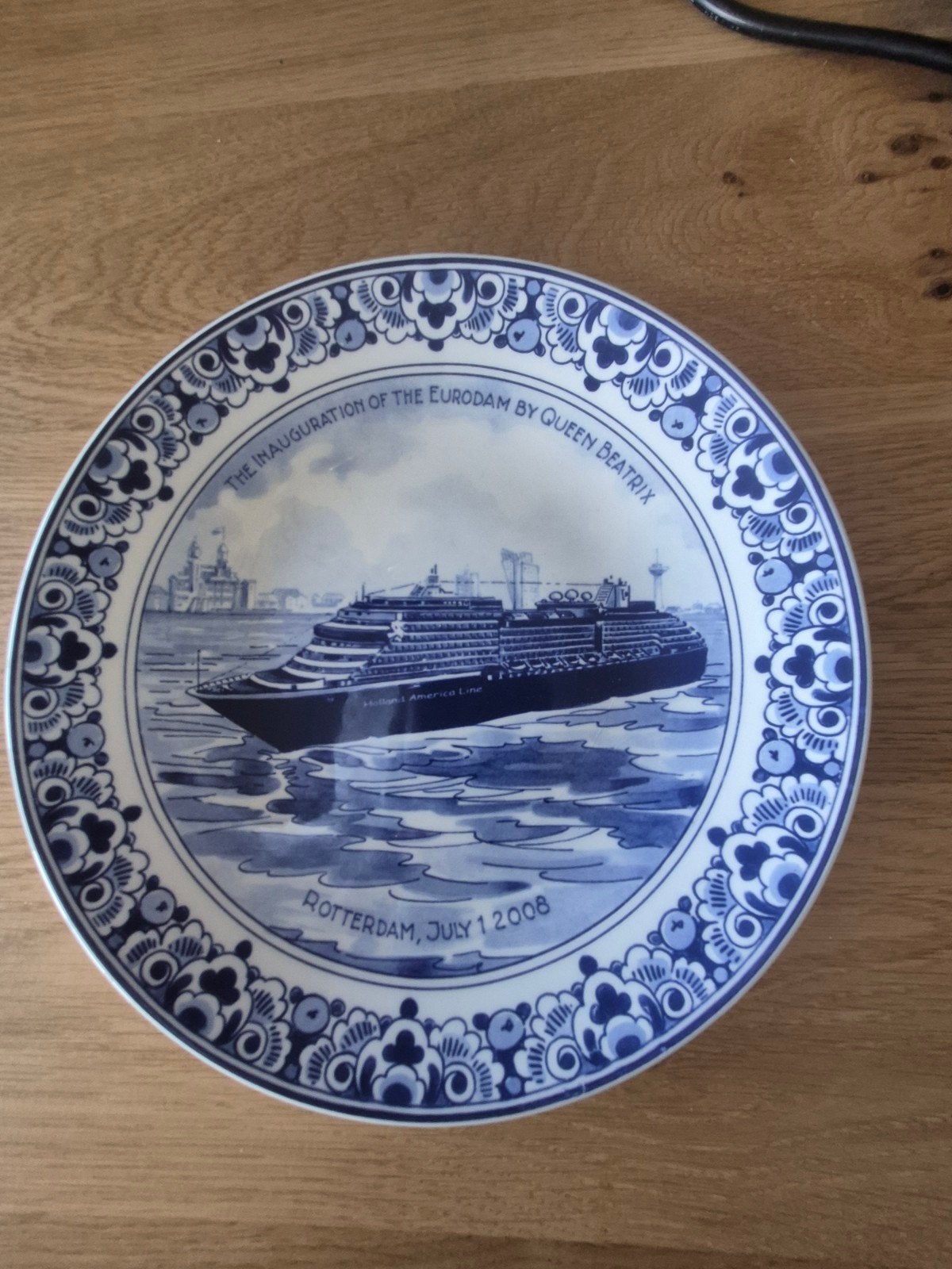 Delfts Blauw bord Eurodam inhuldiging Koningin Beatrix, Ophalen of Verzenden