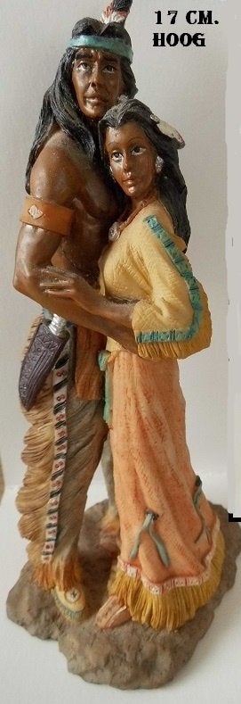 polycarbonaat beeldje, verlieft Indianen stel, hoogte 17 cm., Ophalen of Verzenden, Zo goed als nieuw, Mens