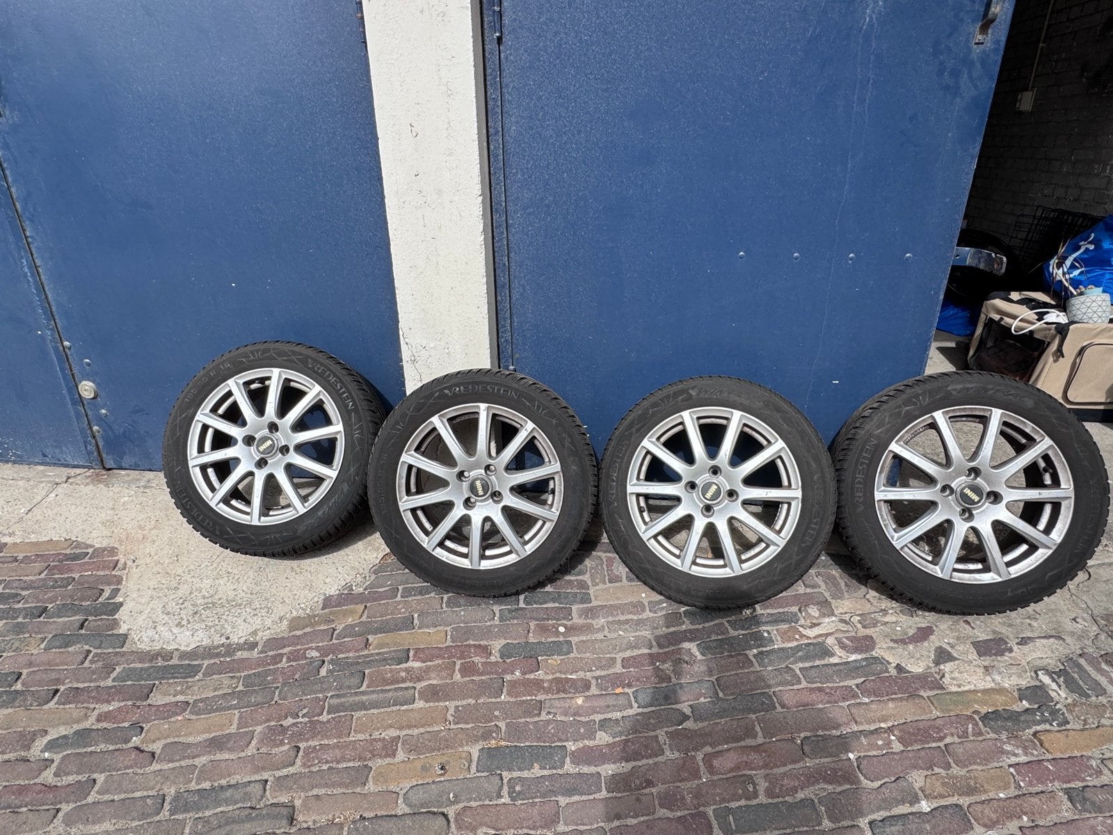 4x 16inch velgen voor o.a mini incl zgan vredestijn banden, Ophalen, Gebruikt, 16 inch, Banden en Velgen