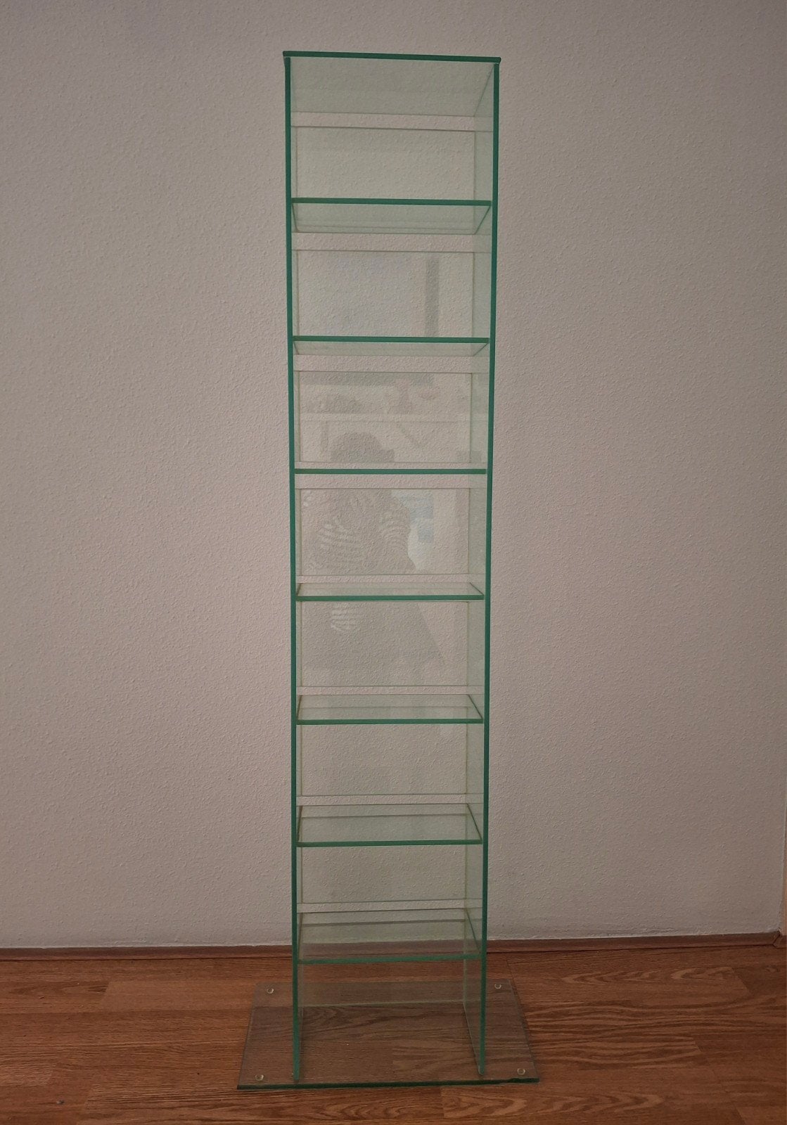 Minimalistische glazen vitrinekast/CD displayrek, Ophalen, Minder dan 50 cm, Gebruikt, 100 tot 150 cm