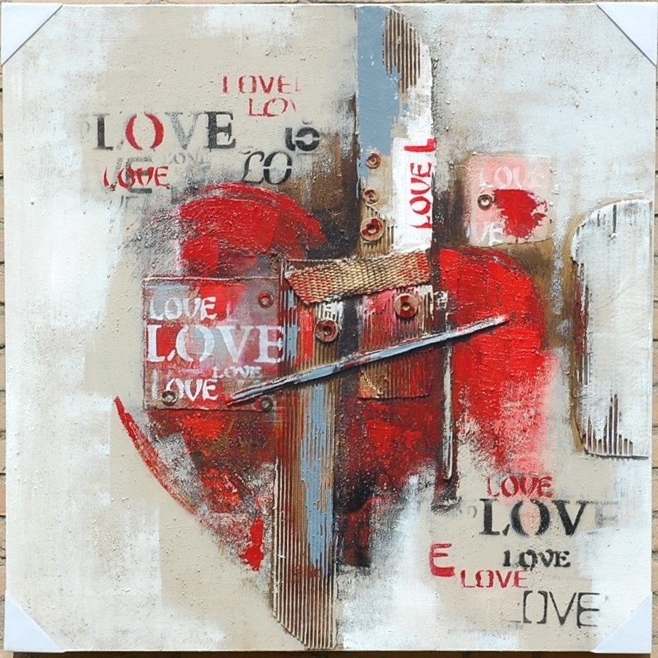 Modern Abstract Canvas "Rood Hart Love" 100x100 cm – NIEUW, Ophalen