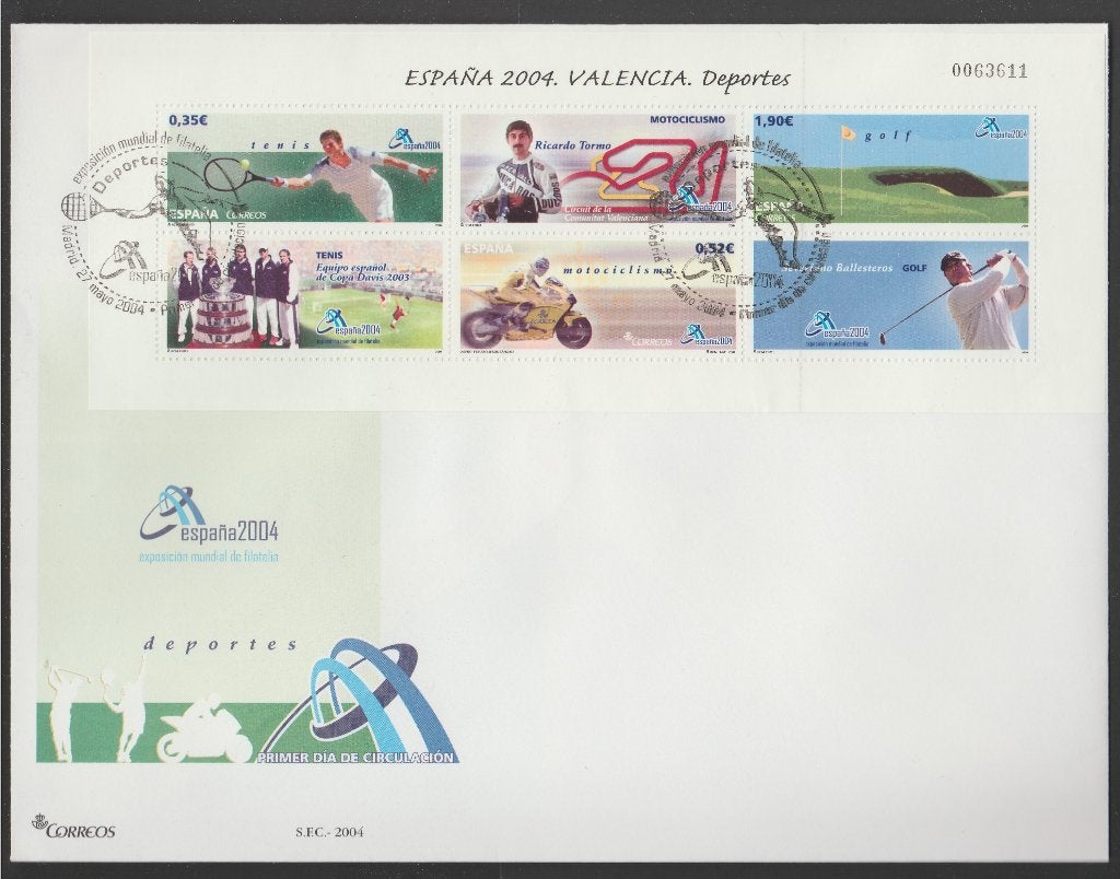 Spanje - FDC Michelnr 3963-3965 - sport, tennis, golf, motor, Verzenden, Postfris