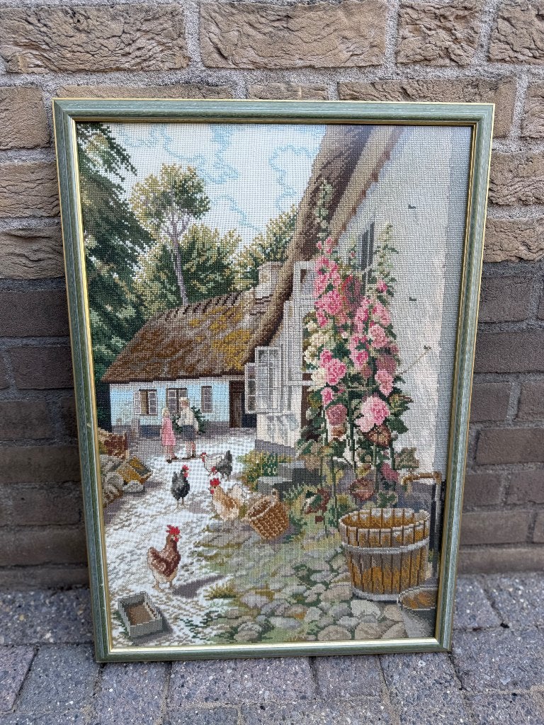 Geborduurd schilderij, Gebruikt, Ophalen of Verzenden, Schilderij, 75 – 100