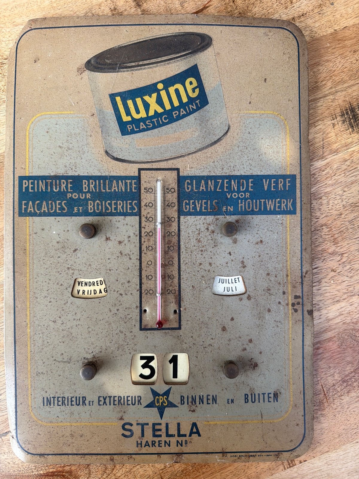 Vintage Luxine Stella reclame thermometer kalender, Ophalen of Verzenden