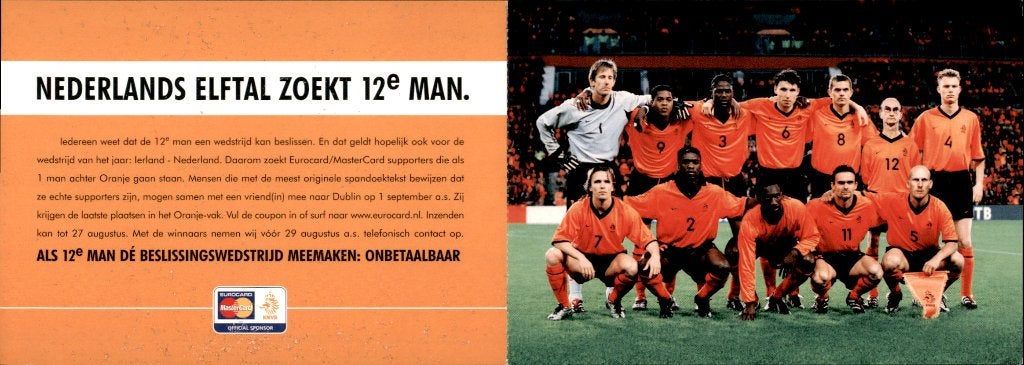 voetbal - oranje Nederlands elftal  2001, Verzamelen, Verzenden, 1980 tot heden, Ongelopen, Sport en Spel