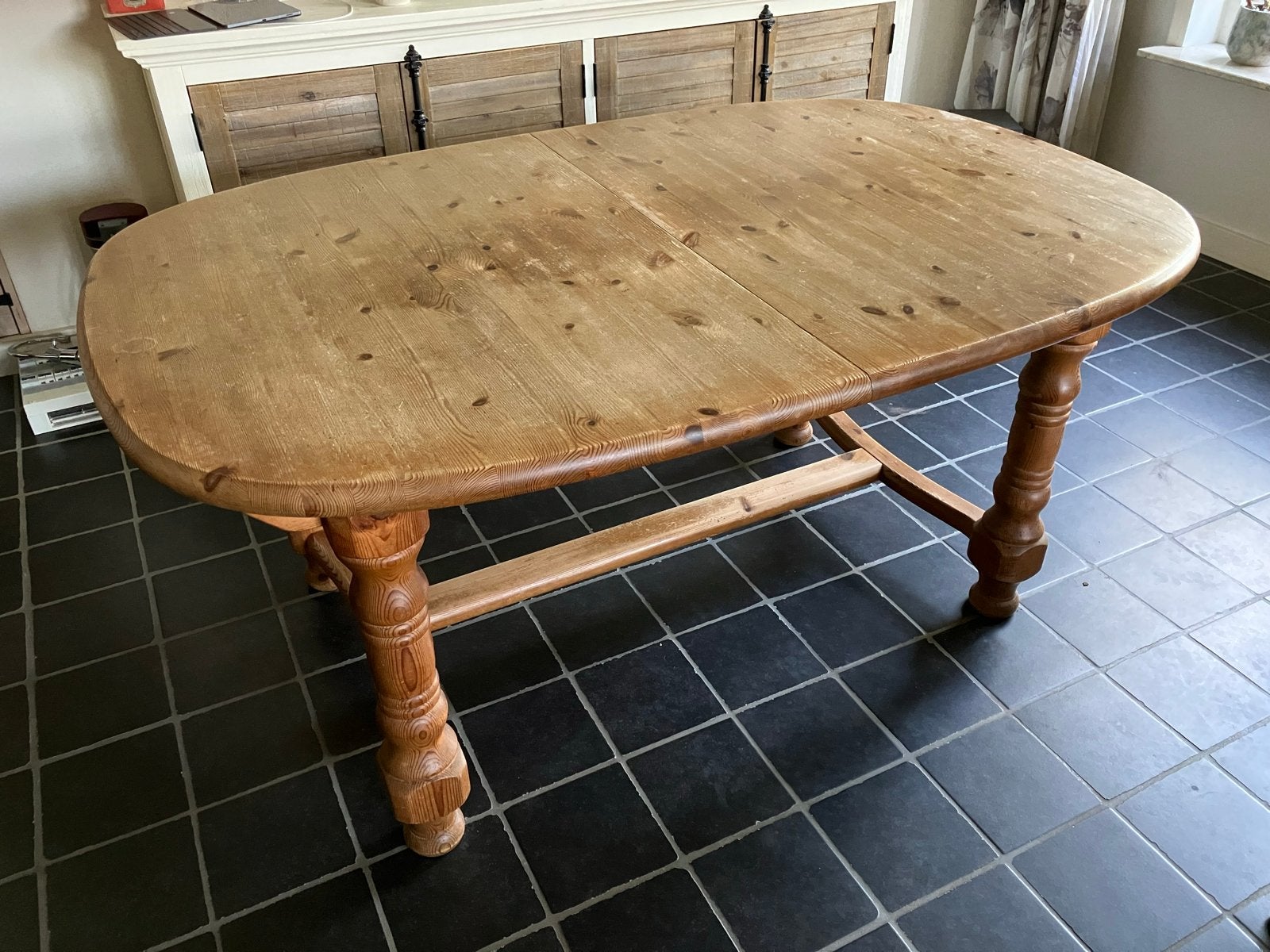 Uitschuifbare eettafel van massief grenenhout, Huis en Inrichting, Tafels | Eettafels, Ophalen, Gebruikt, 100 tot 150 cm, Vijf personen of meer