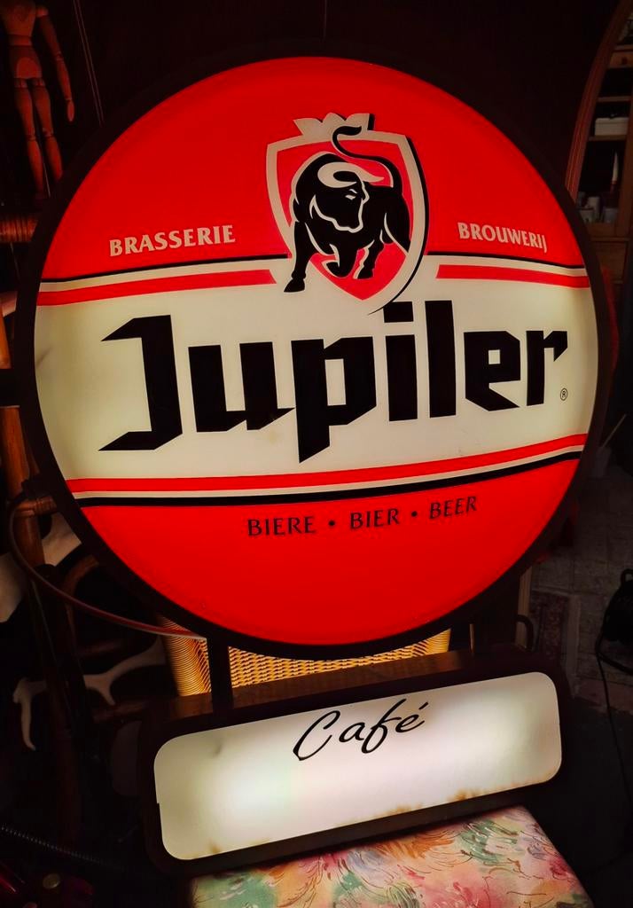 Grote Jupiler bier lichtbak, dubbelzijdige lichtreclame, Ophalen, Zo goed als nieuw, Reclamebord, Plaat of Schild, Jupiler
