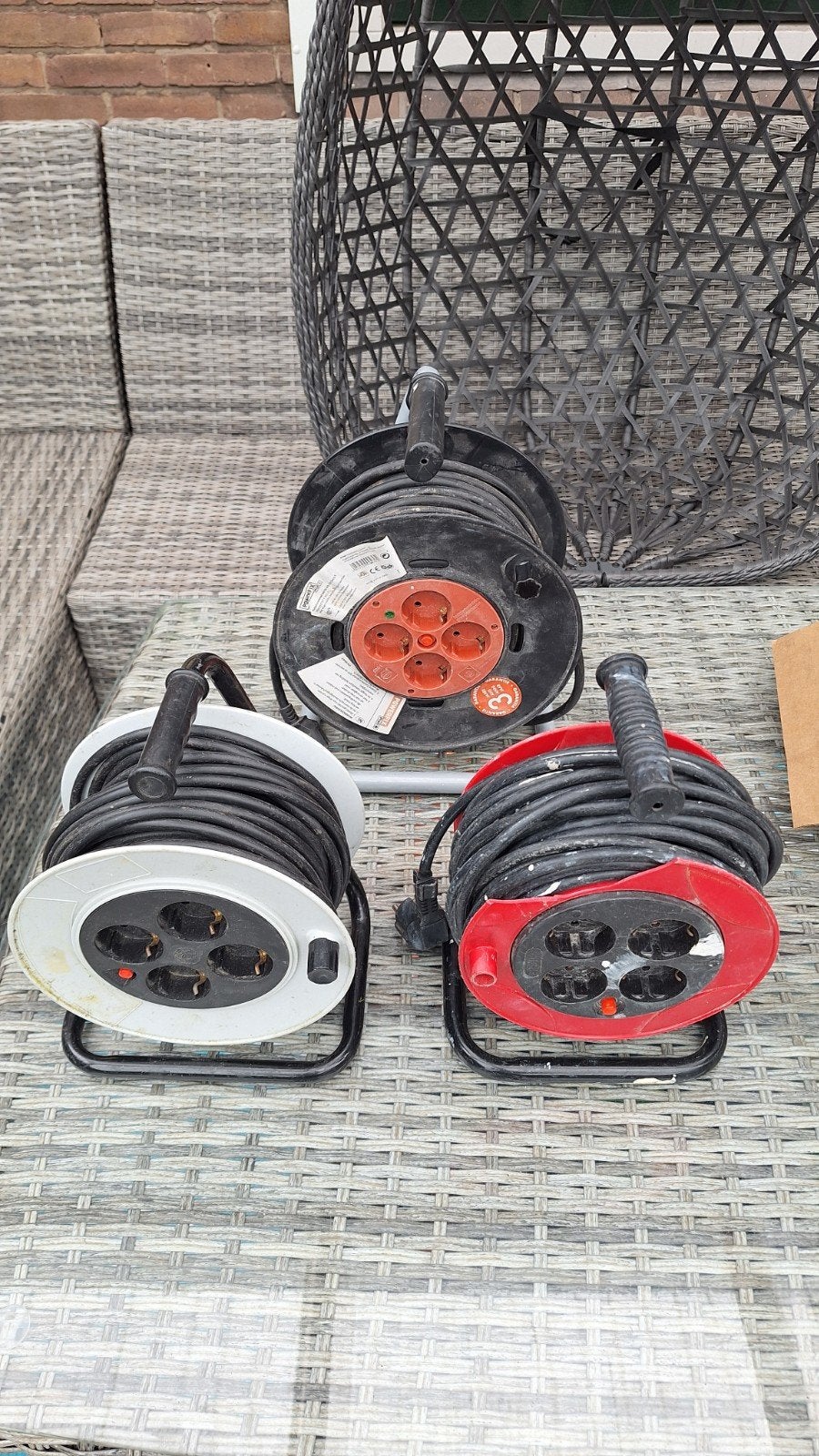 3 x 25 meter en 15 meter verleng kabelhaspels, getest, Ophalen of Verzenden, Gebruikt, Kabel of Snoer