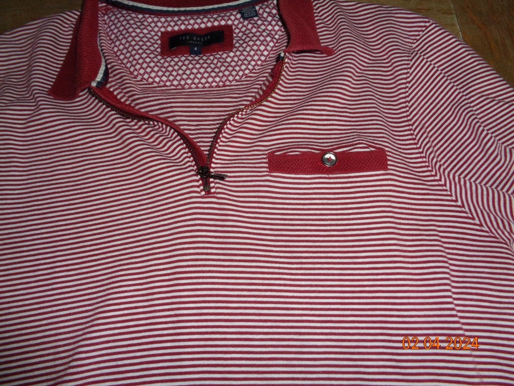 Ted Baker Polo Rood met Witte Strepen - Maat L, Kleding | Heren, Maat 52/54 (L), Ted Baker, Ophalen of Verzenden, Zo goed als nieuw