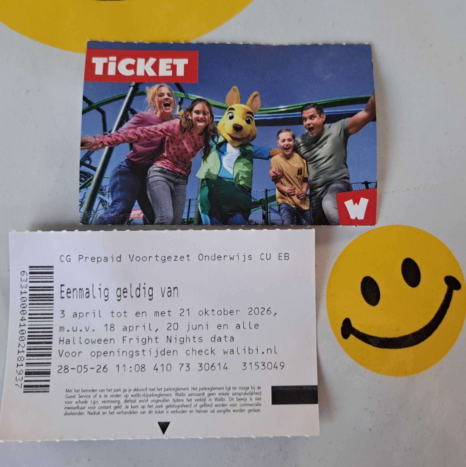 2 tickets voor Walibi - geldig op 19 / 20 / 21 oktober, Twee personen, Ticket of Toegangskaart