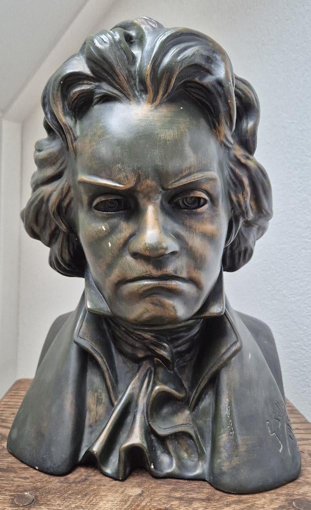 Buste Beethoven, Antiek en Kunst, Ophalen, Gips, Buste, Gepatineerd
