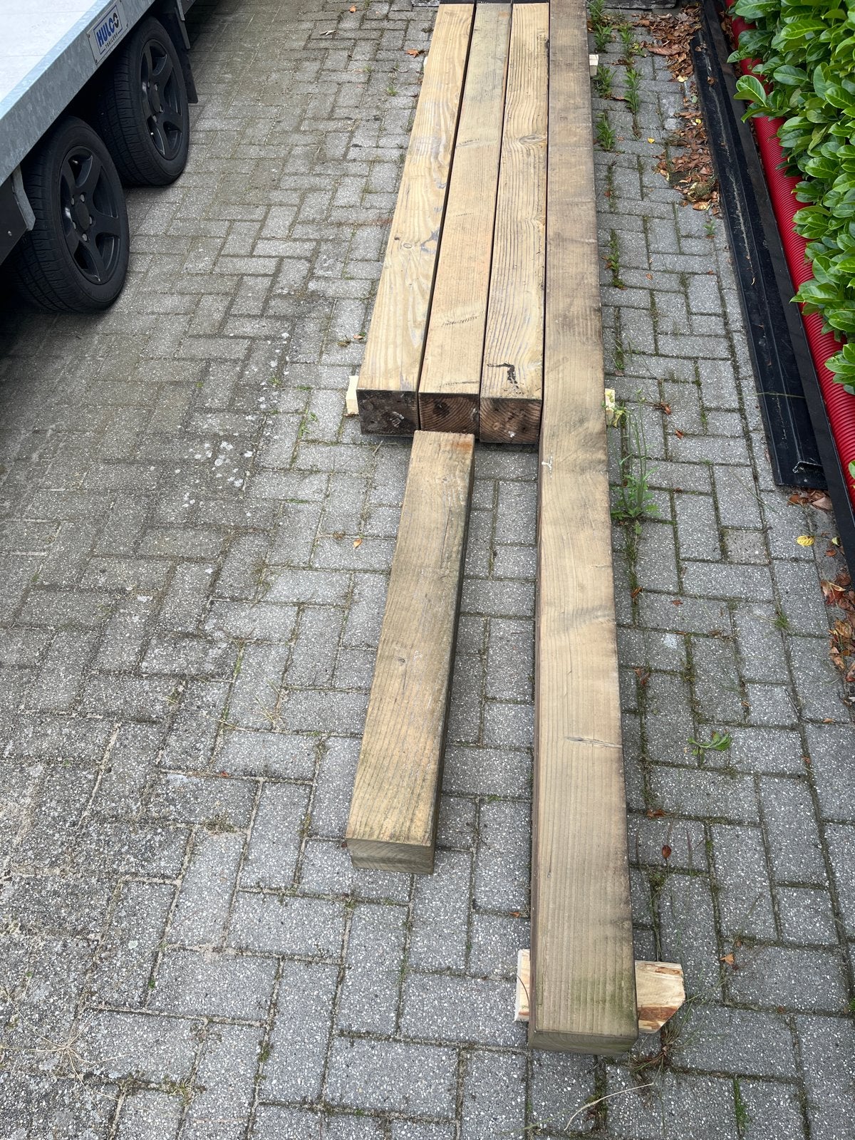 Douglas 15x15 geschaafd., Doe-het-zelf en Verbouw, Hout en Planken, Ophalen, Gebruikt, Balk, Overige houtsoorten