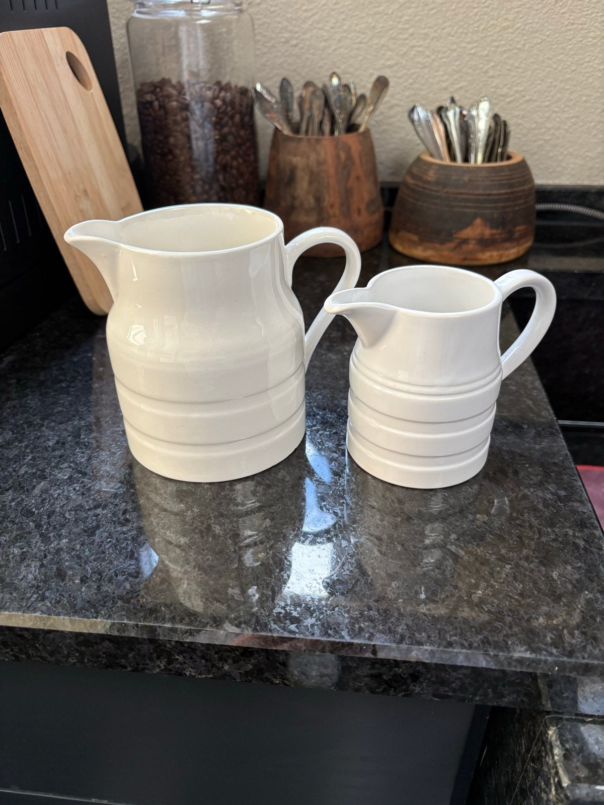 Set van 2 Brocante Roomwit Bandenkan ringenkan  uit Engeland, Ophalen of Verzenden