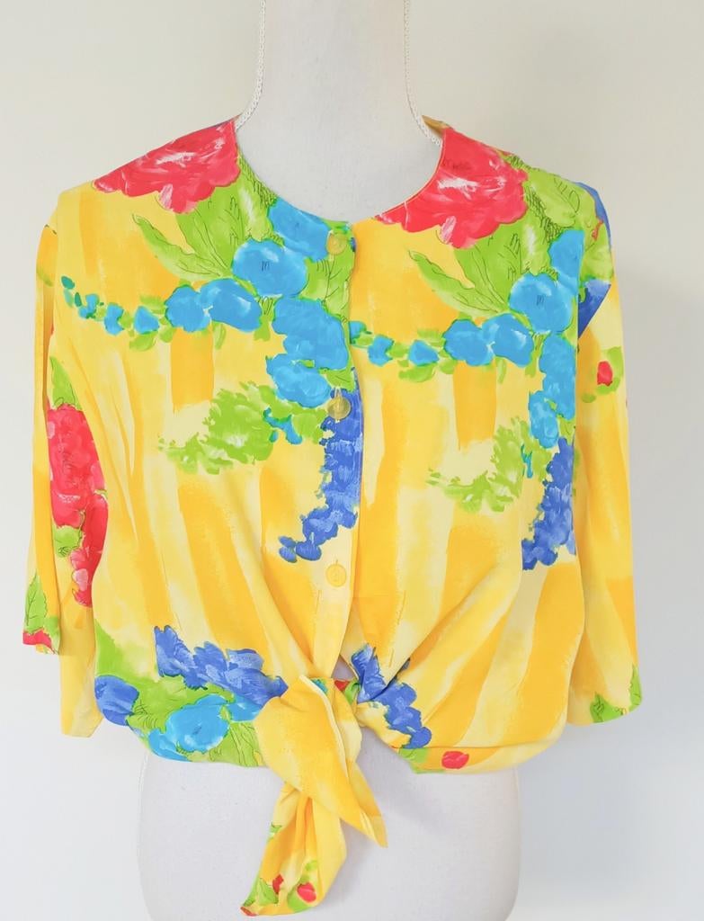 Toffe kleurrijke vintage blouse maat L, Ophalen of Verzenden, Zo goed als nieuw, Maat 52/54 (L)