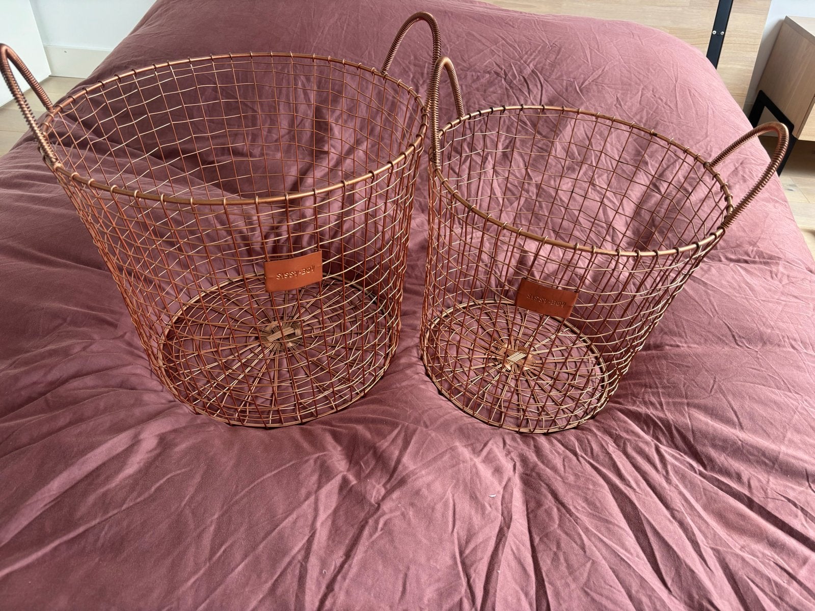 Sissy Boy manden - Set van 2 koperkleurige draadmanden, Met handvatten, Mand, Rond, Ophalen of Verzenden