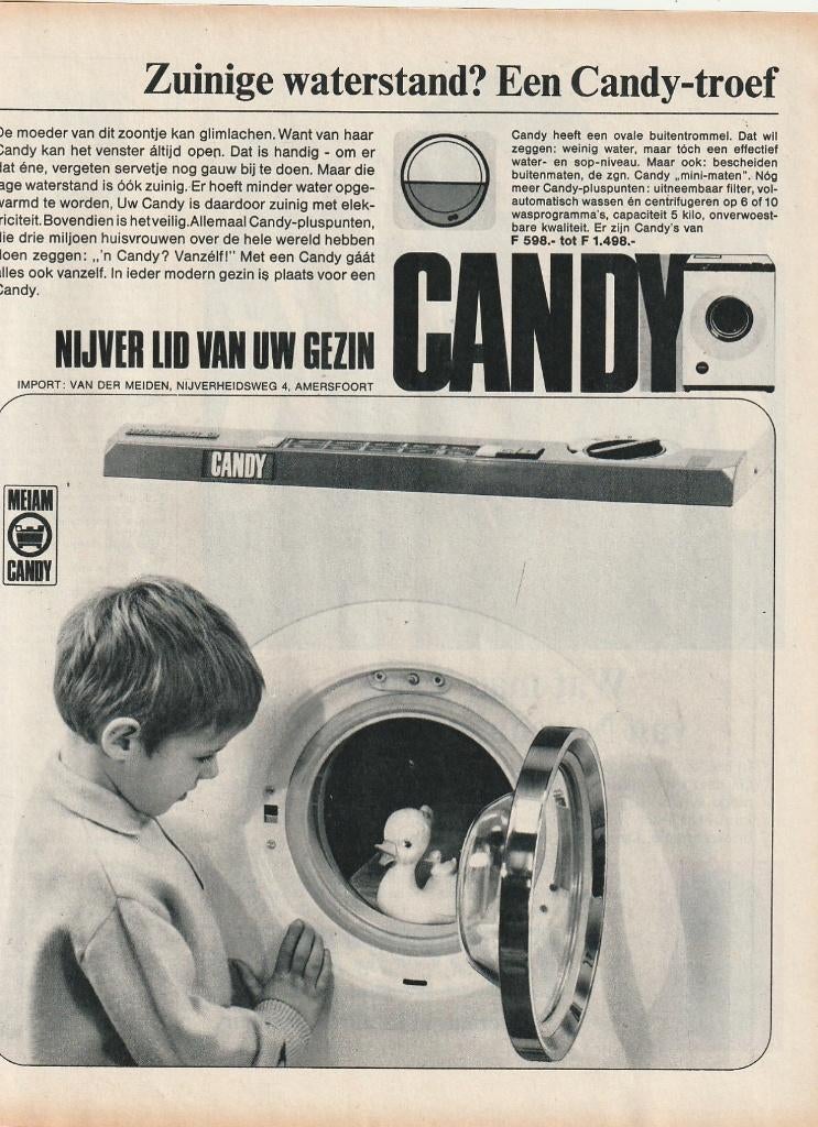 Retro reclame 1966 Candy wasmachine jongetje & eendje, Verzamelen, Retro, Verzenden, Overige typen