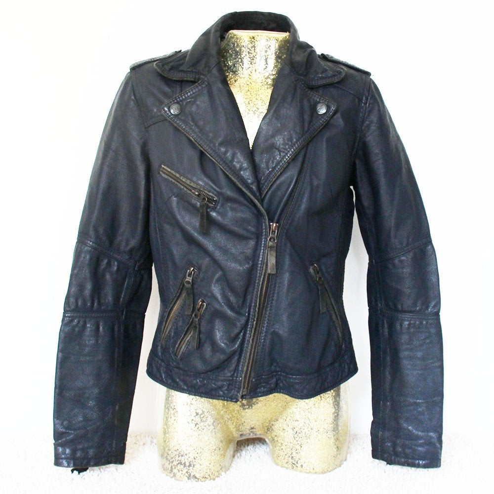 Mooie Leren Maze Jas (L) € 60,-, Blauw, Maat 42/44 (L), Zo goed als nieuw, Maze