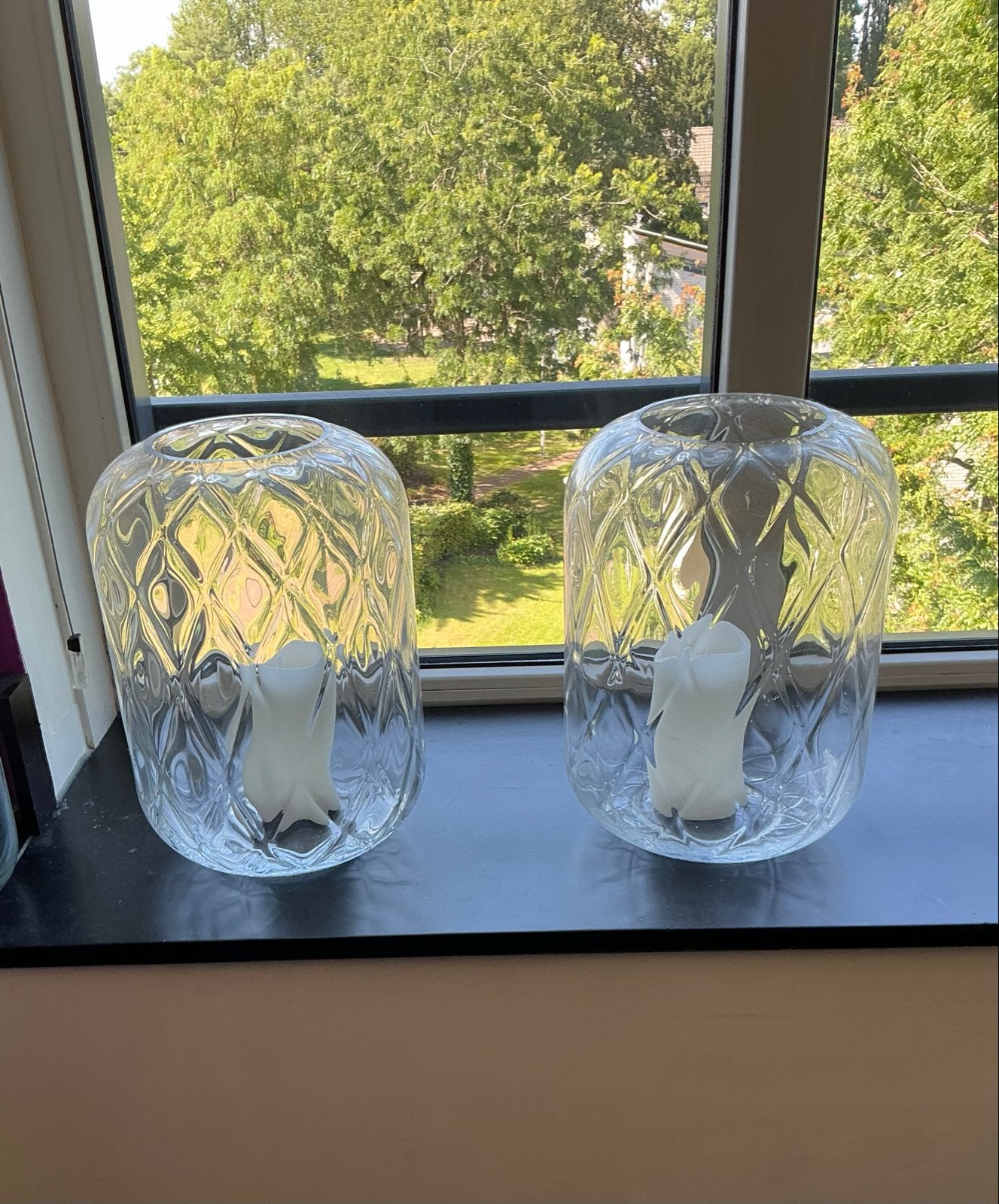 2x Riviera Maison Optic Square Hurricane L windlichten/vazen, Geschikt voor buiten, Transparant, Ophalen of Verzenden, Glas