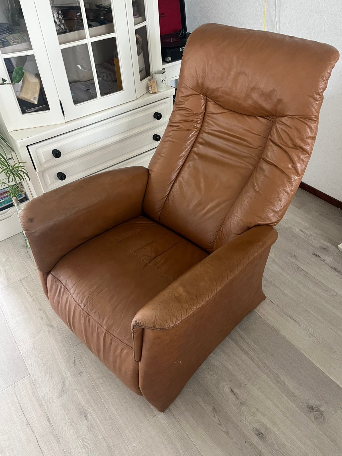 Comfortabele leren relaxfauteuil - Bruin, Ophalen, Gebruikt, Leer, 75 tot 100 cm