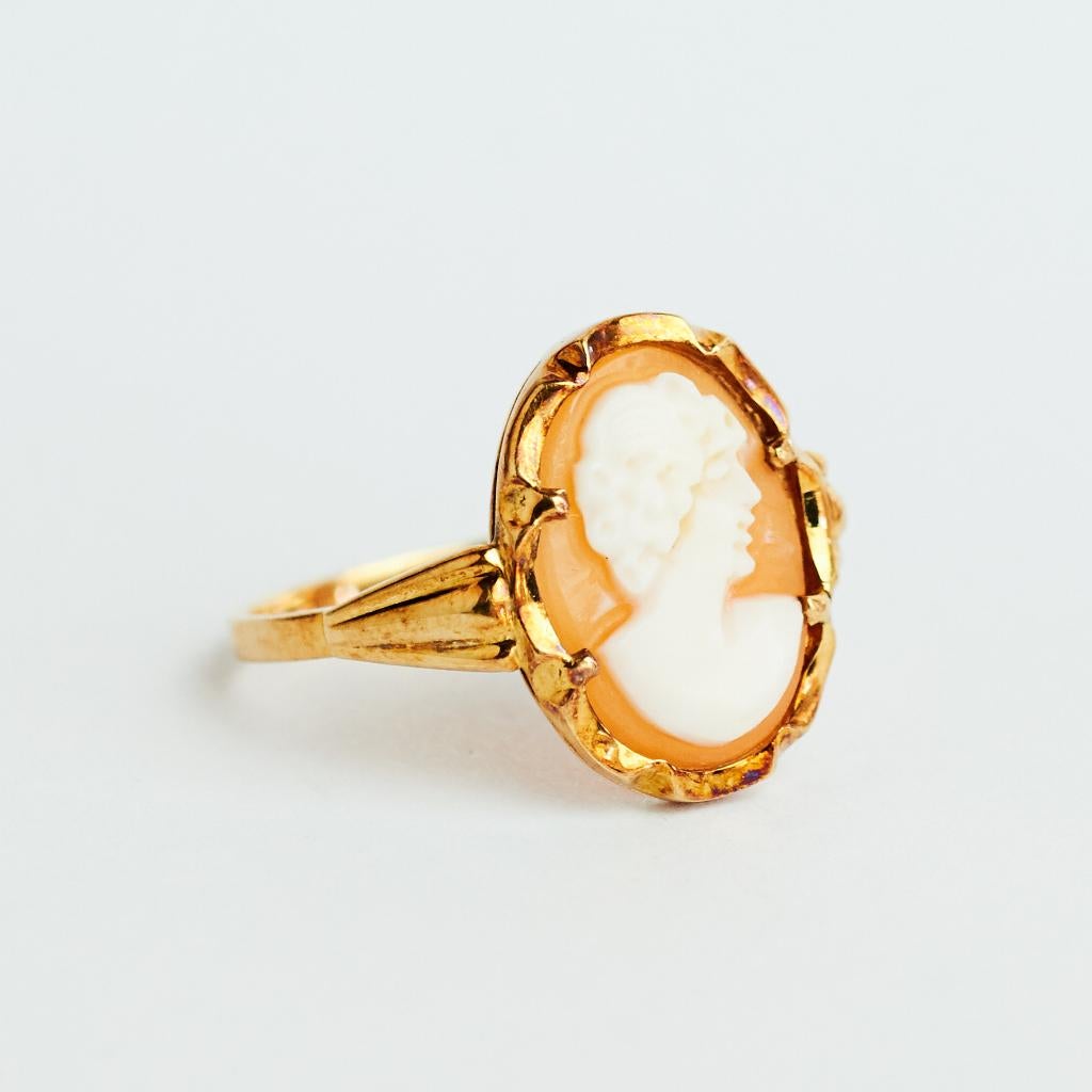 Vintage camee ring antiek goud 14 karaat gouden ring cameo, Ophalen of Verzenden, Zo goed als nieuw, 17 tot 18, Dame