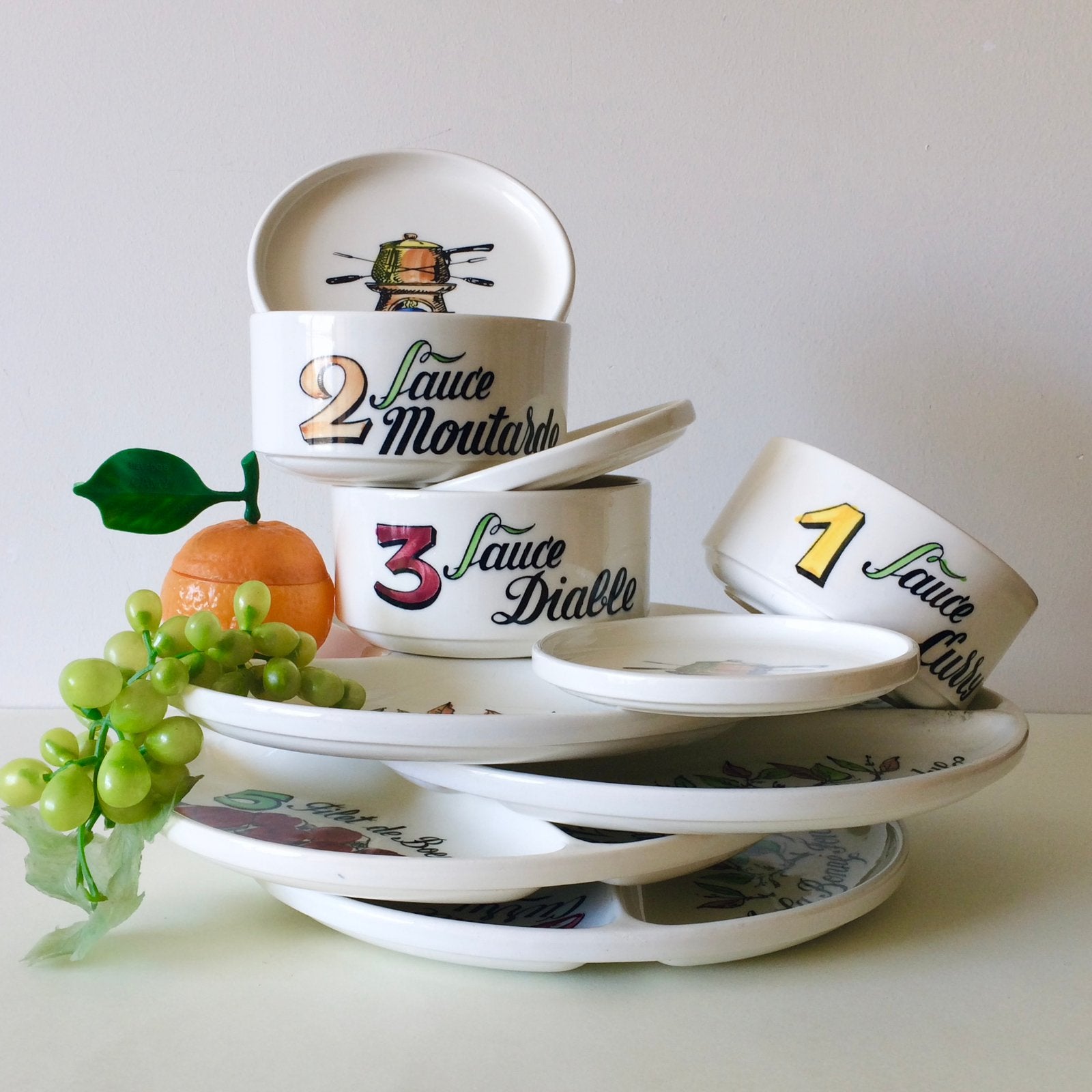 Vintage Gien Fondue of Gourmetborden met Schaaltjes ‘70s, Huis en Inrichting, Keuken | Servies, Ophalen of Verzenden, Overige stijlen