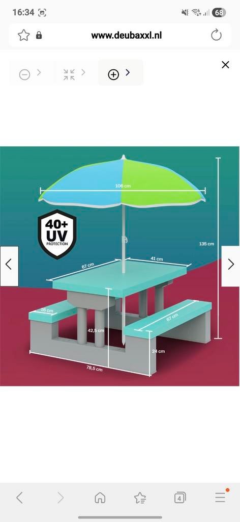 Nieuwe Kinder Picknicktafel met Parasol - Mintgroen, Ophalen, Nieuw
