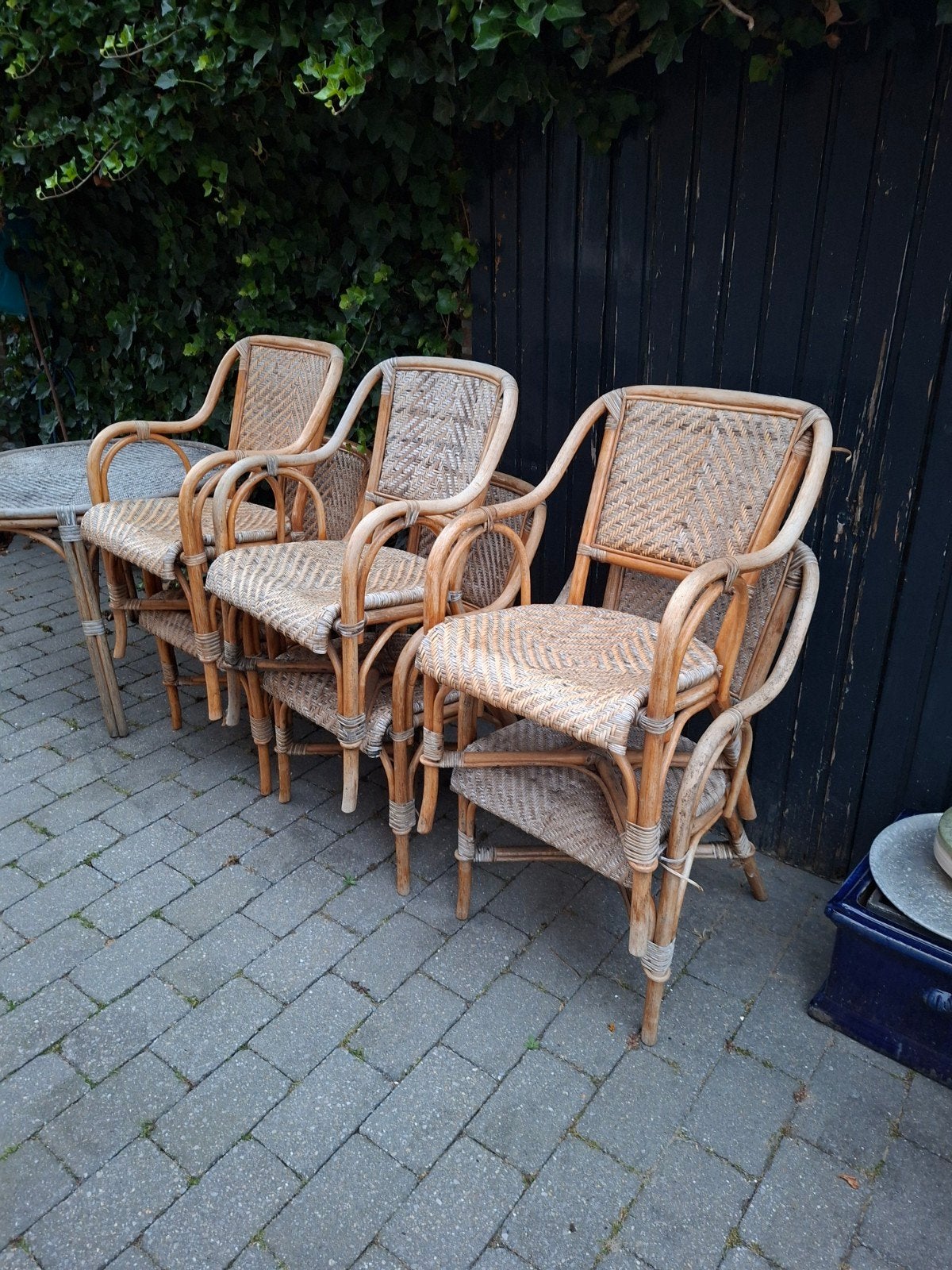 Rieten tuinset, Gebruikt, Rotan, 6 zitplaatsen, Ophalen of Verzenden