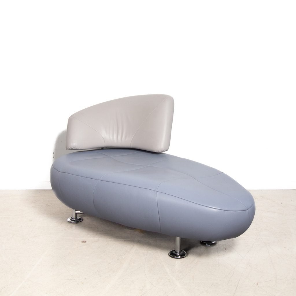 Leolux Kikko Chaise Longue Fauteuil Grijs/Blauw Leer, Niet ingevuld, Zo goed als nieuw, Niet ingevuld, Niet ingevuld