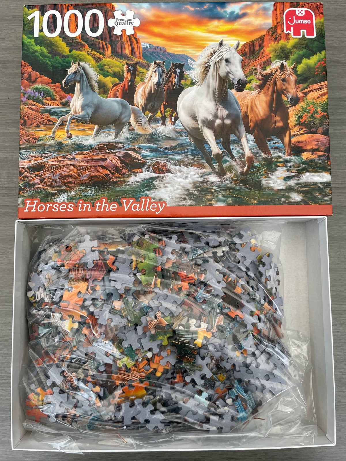 Jumbo Legpuzzel 1000 stukjes - Horses in the Valley, Ophalen of Verzenden, 500 t/m 1500 stukjes, Zo goed als nieuw, Legpuzzel
