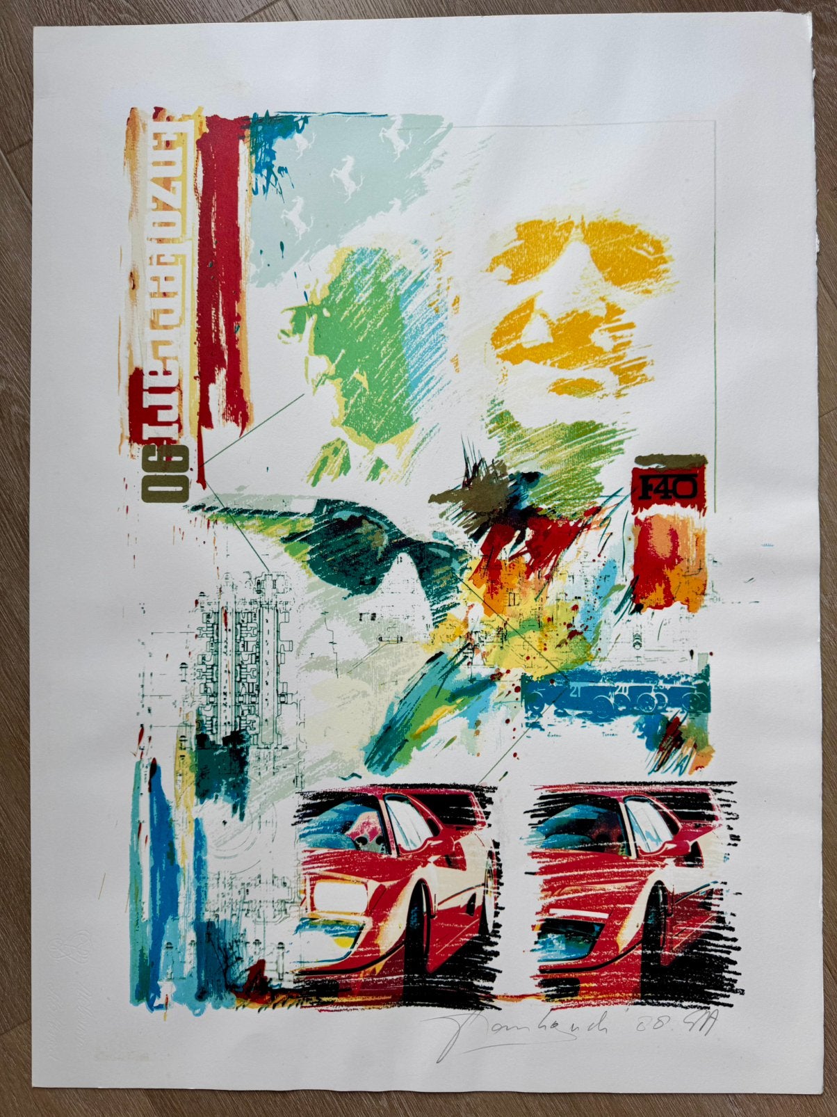 Zeefdruk Enzo Ferrari 90 door Frank Gude Gesigneerd 1988, Ophalen of Verzenden