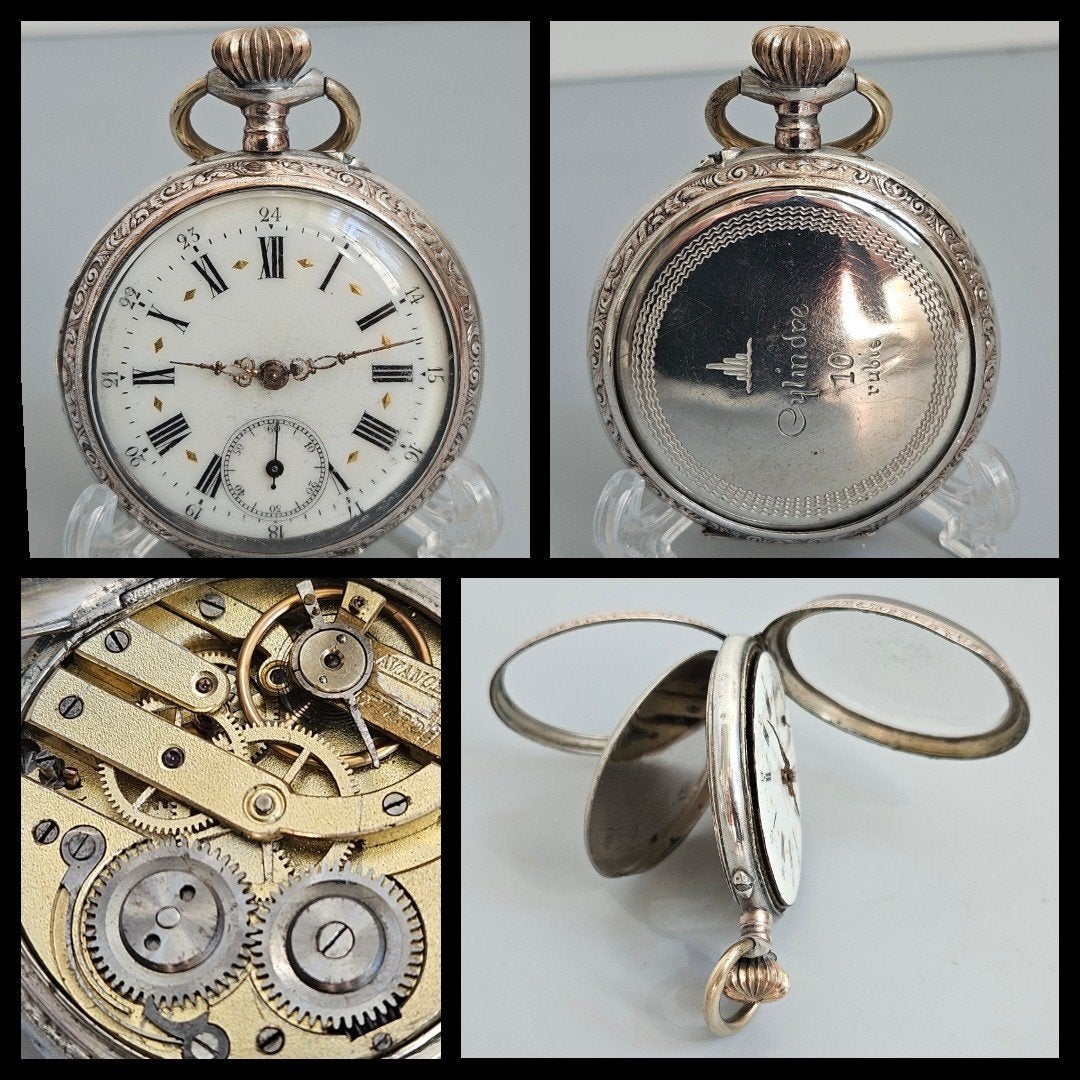 Antiek zilver,  deels verguld heren zakhorloge., Ophalen of Verzenden, Zilver