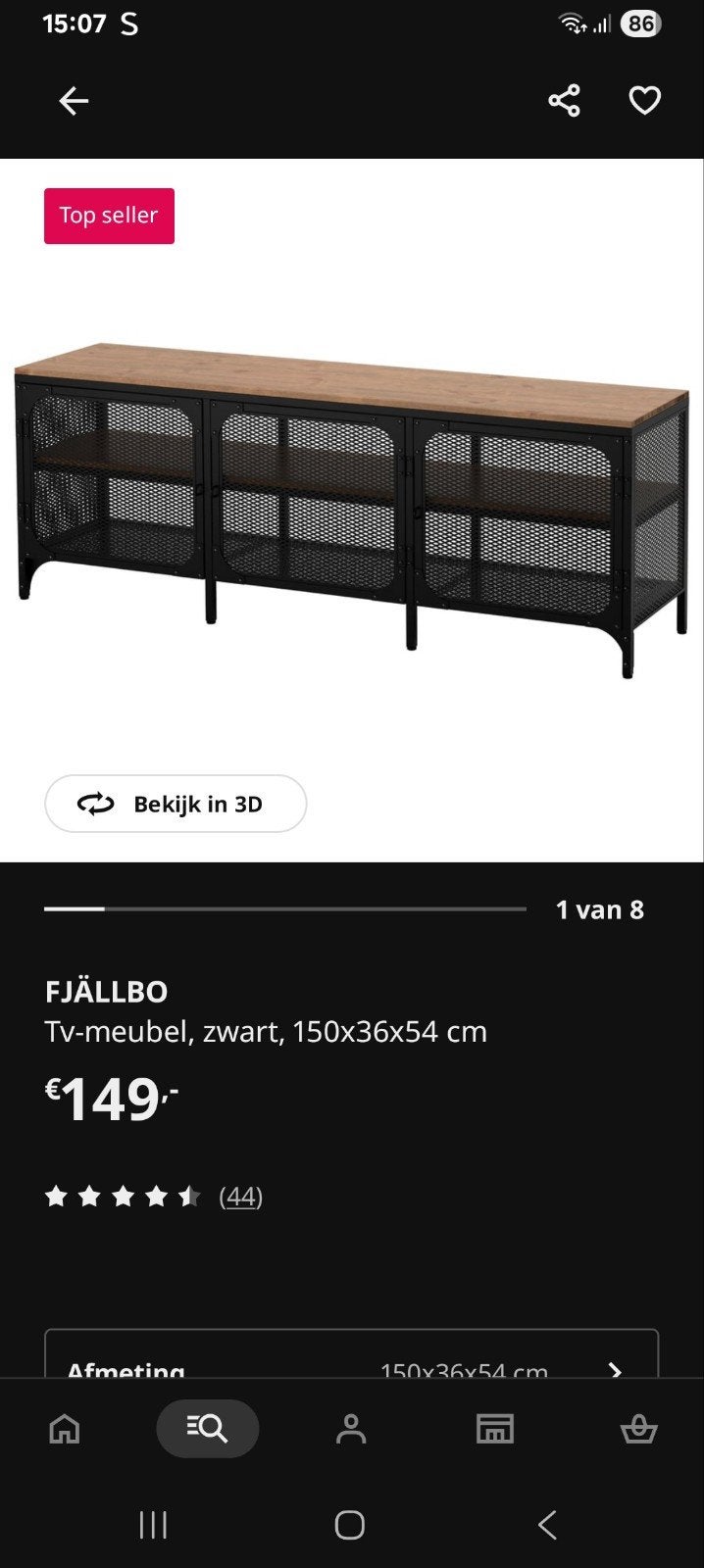 ikea fjällbo tv kast, Ophalen, Met deur(en), 100 tot 150 cm, Zo goed als nieuw