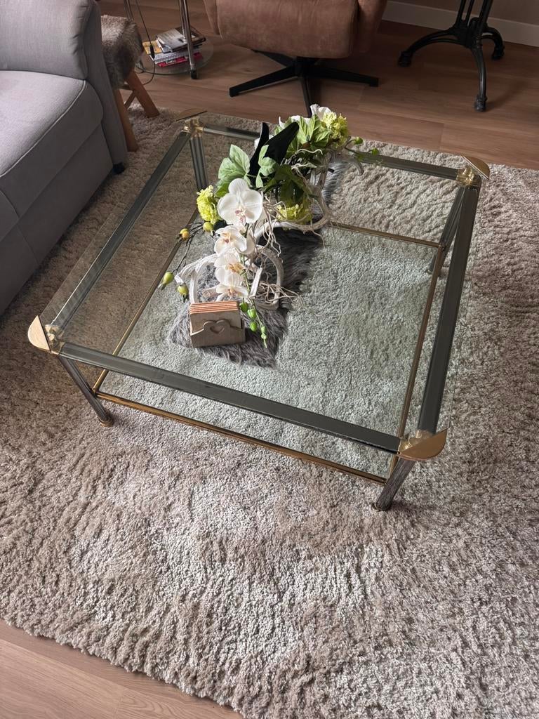 Prachtige Hollywood Regency glazen salontafel, Ophalen, 50 tot 100 cm, Rechthoekig, Glas