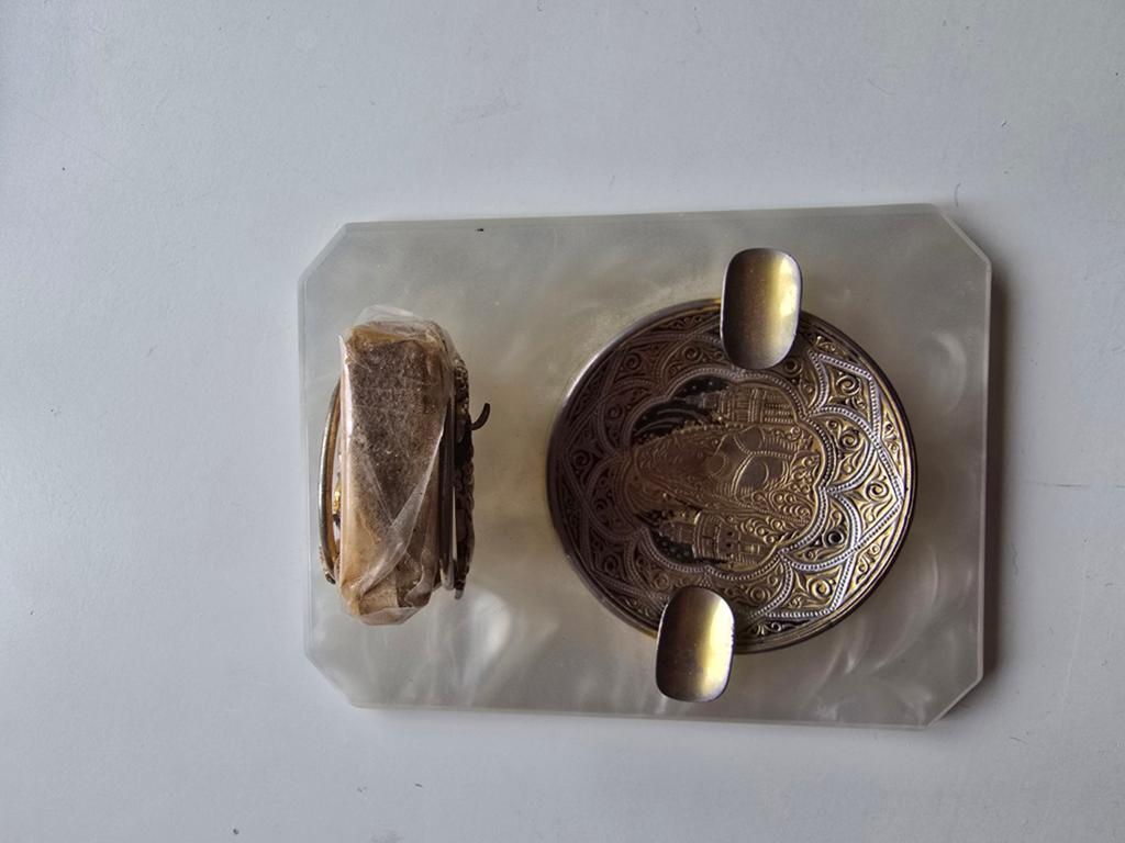 Vintage Asbak met lucifers, Antiek en Kunst, Curiosa en Brocante, Ophalen of Verzenden
