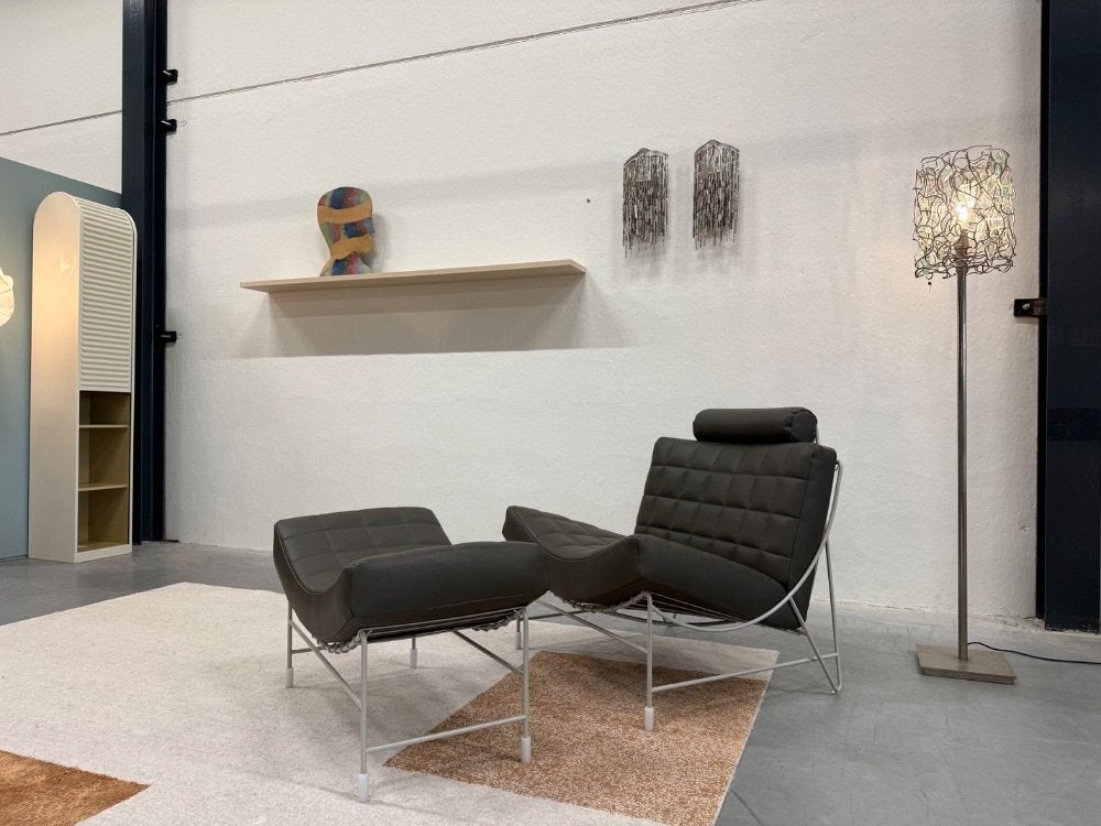 Nieuw Leolux Volare fauteuil met hocker groen leer stoel, Leolux, Info@leolux.nl, Nieuw, Ophalen of Verzenden