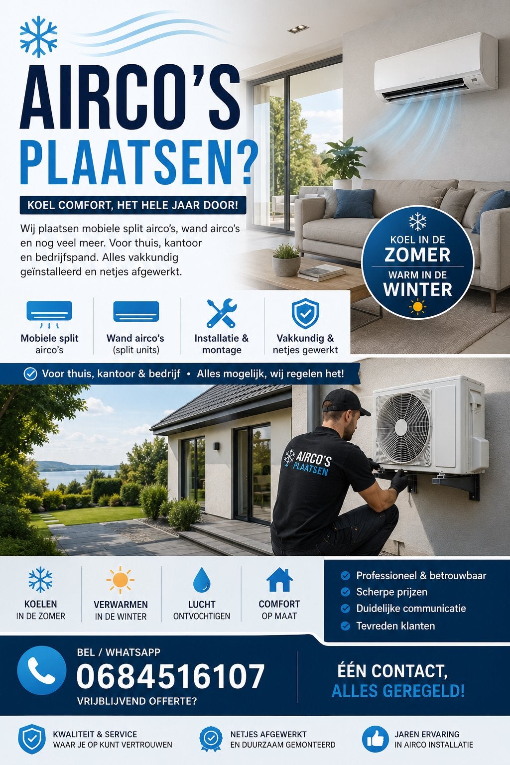 Airco's plaatsen? Koel comfort, het hele jaar door!, Witgoed en Apparatuur, Nieuw, 3 snelheden of meer, Ophalen of Verzenden, Energieklasse A of zuiniger