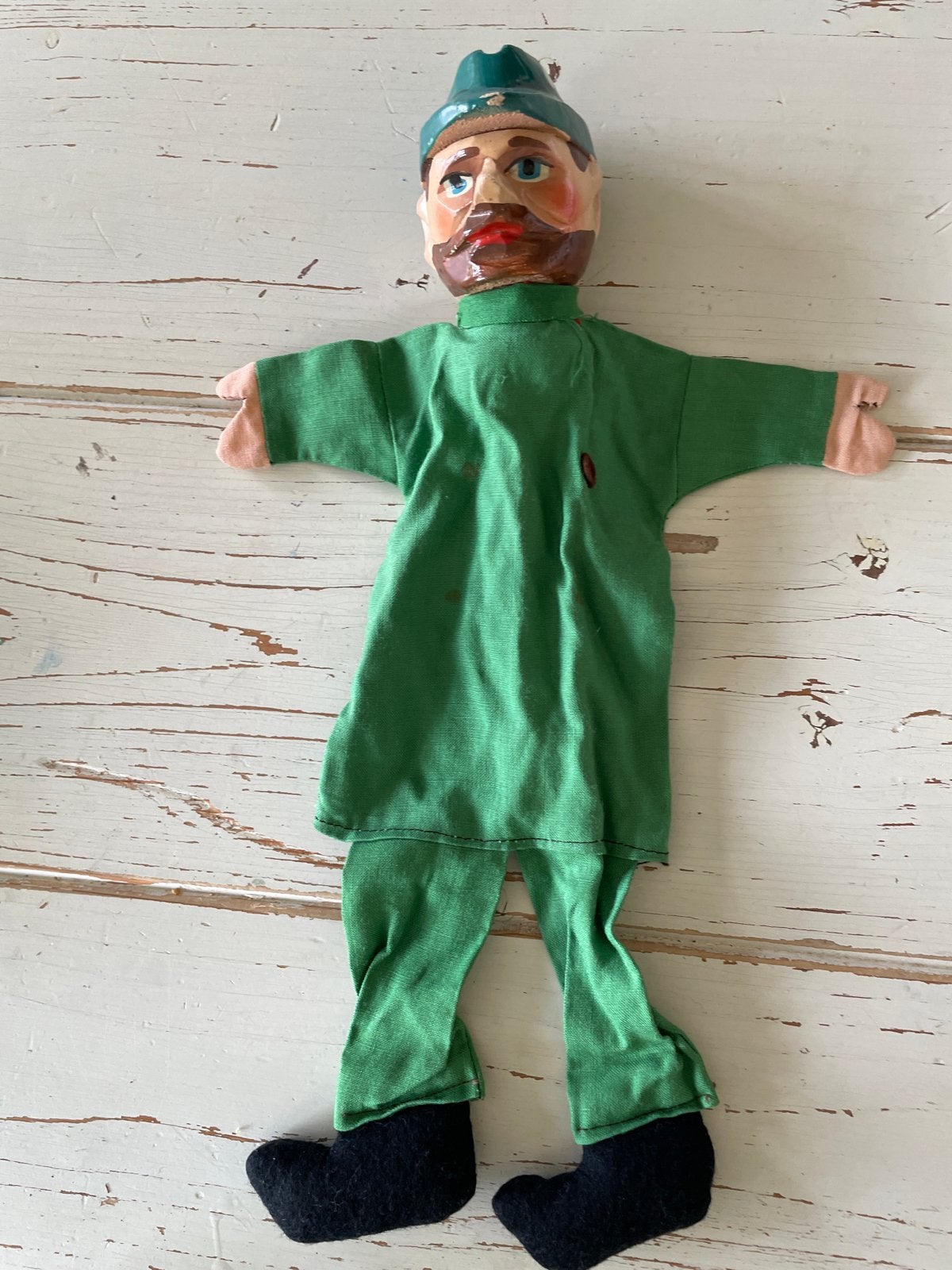 Vintage handpop boswachter- Houten hoofd, Ophalen of Verzenden, Gebruikt