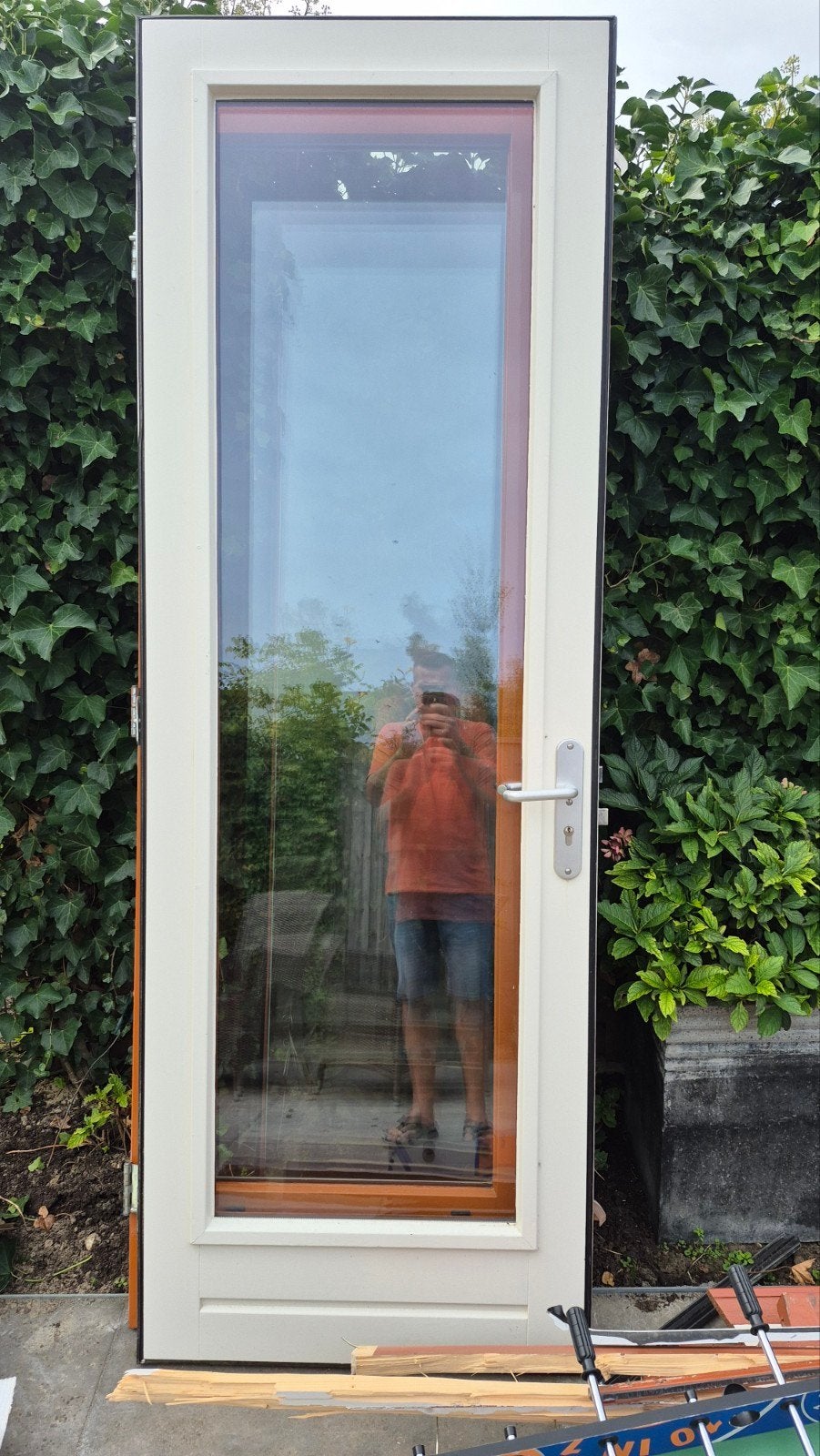 2 Tuindeuren met hang- en sluitwerk, Ophalen, Gebruikt, 80 tot 100 cm, 215 cm of meer