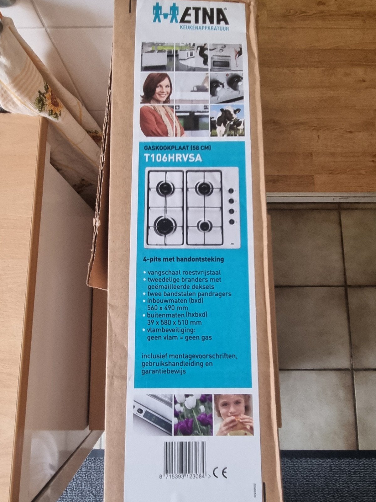 ETNA gaskookplaat RVS 60 cm T106HRVSA Nieuw!, Witgoed en Apparatuur, Kookplaten, Nieuw, Inbouw, Gas, 4 kookzones