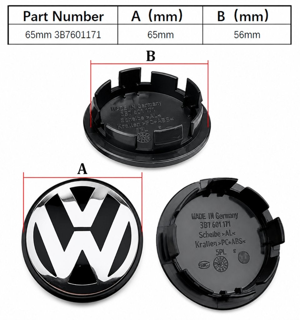 Volkswagen Naafdoppen 65MM, Auto diversen, Wieldoppen, Ophalen of Verzenden, Nieuw