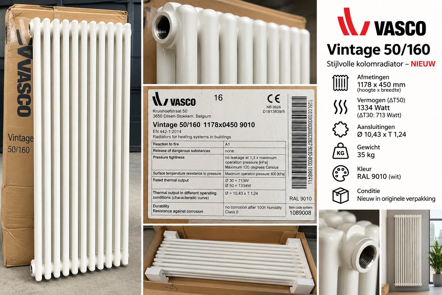 NIEUWE VASCO VINTAGE RADIATOR – RAL 9010, Ophalen, Radiator, Nieuw, Minder dan 60 cm