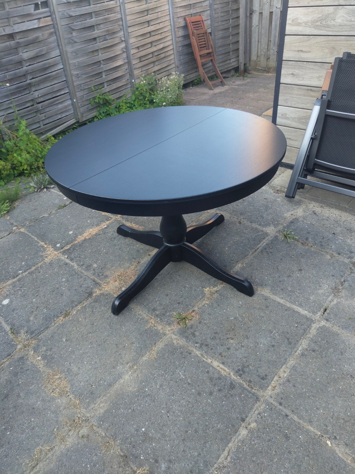Ikea Rosentorp uitschuifbare eettafel zwart, Huis en Inrichting, Tafels | Eettafels, Ophalen, Gebruikt, Ovaal, 50 tot 100 cm