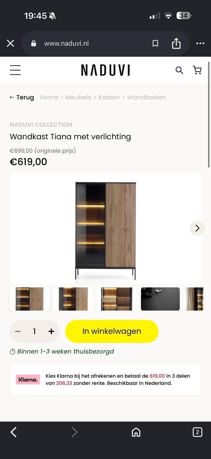 Moderne Wandkast Tiana met Verlichting - Zo goed als nieuw, Zo goed als nieuw, 150 tot 200 cm, 25 tot 50 cm, Overige houtsoorten
