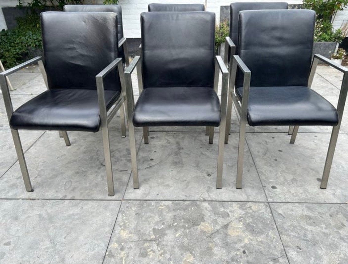 6 Goossens Eetkamerstoelen Gratis”Ruilen voor een damesfiets, Ophalen, Gebruikt, Zwart, Leer
