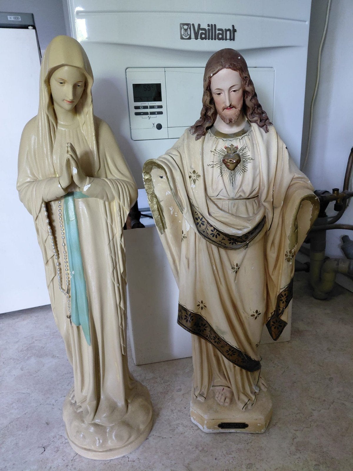 Vintage Beelden Maria en Jezus - Beschadigd, Ophalen of Verzenden