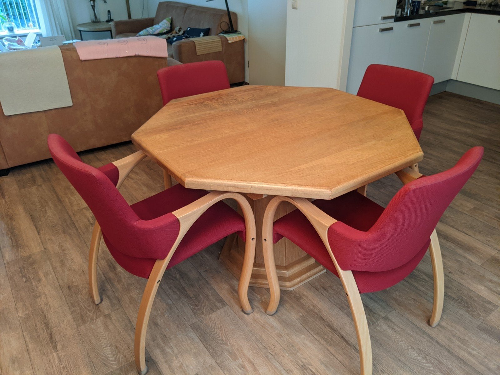 complete eikenhouteneettafel met 4 stoelen, Huis en Inrichting, Ophalen, Gebruikt, 4 tot 6 stoelen