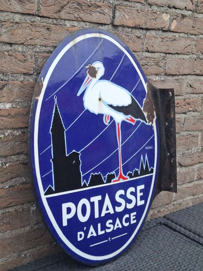 Dubbelzijdig Emaillebord Potasse d'Alsace emaille Strasbourg, Ophalen of Verzenden, Zo goed als nieuw, Reclamebord