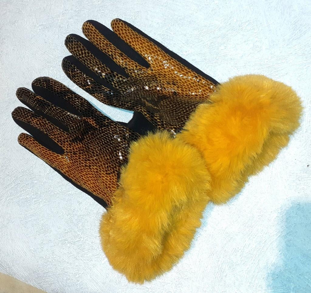 handschoenen retro slangenprint en nepbont TU, Ophalen of Verzenden, Nieuw, Maat 36 (S), Handschoenen