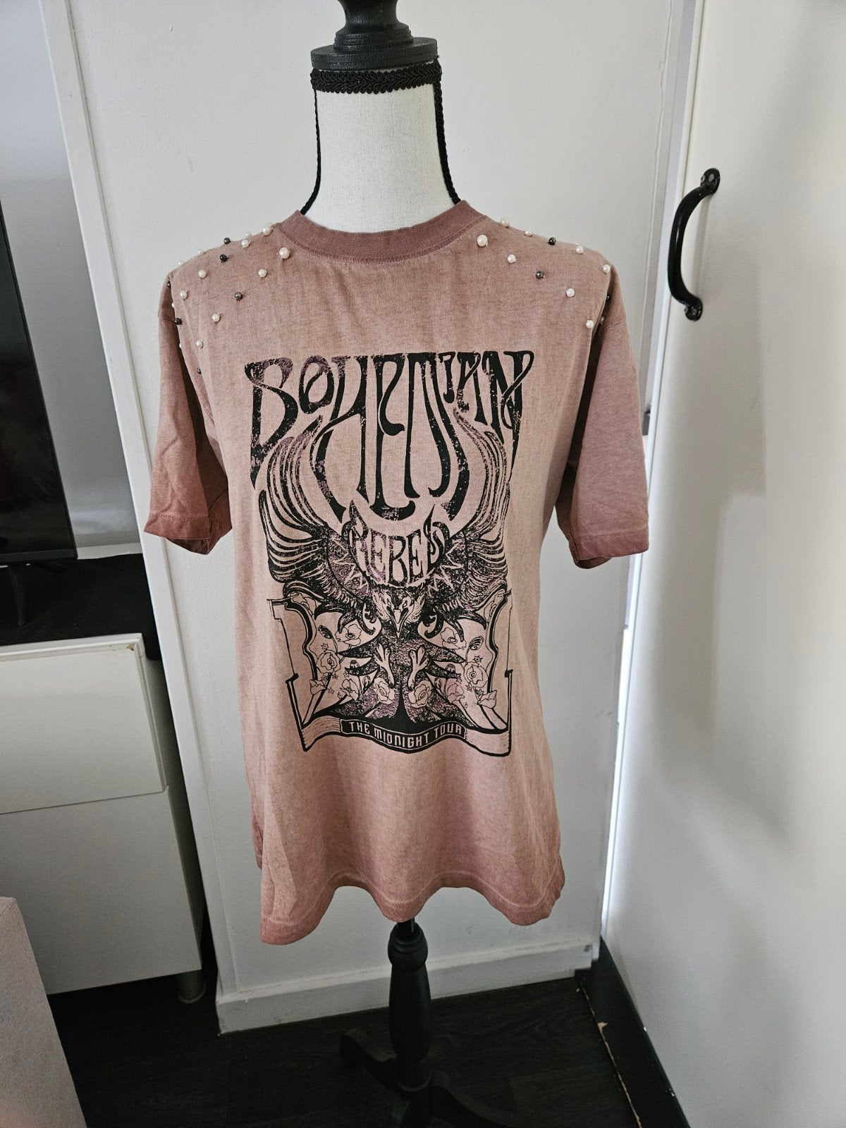 Costes Rebel T-shirt met parels en print, Bruin, Ophalen of Verzenden, Zo goed als nieuw, Korte mouw