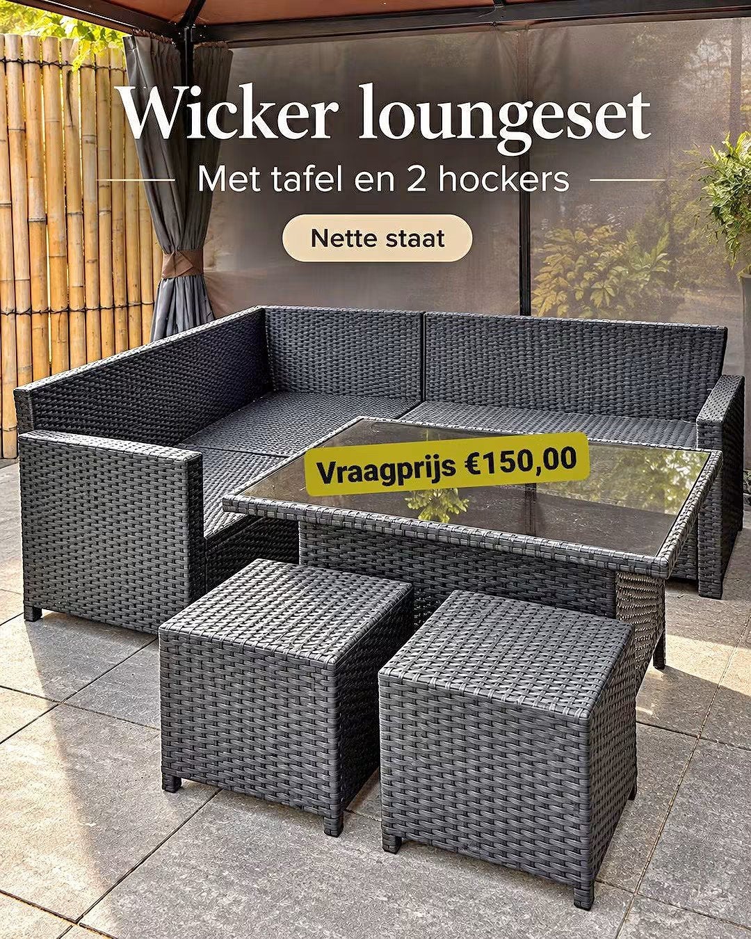 Tectake Wicker Loungeset met Tafel en 2 Hockers
